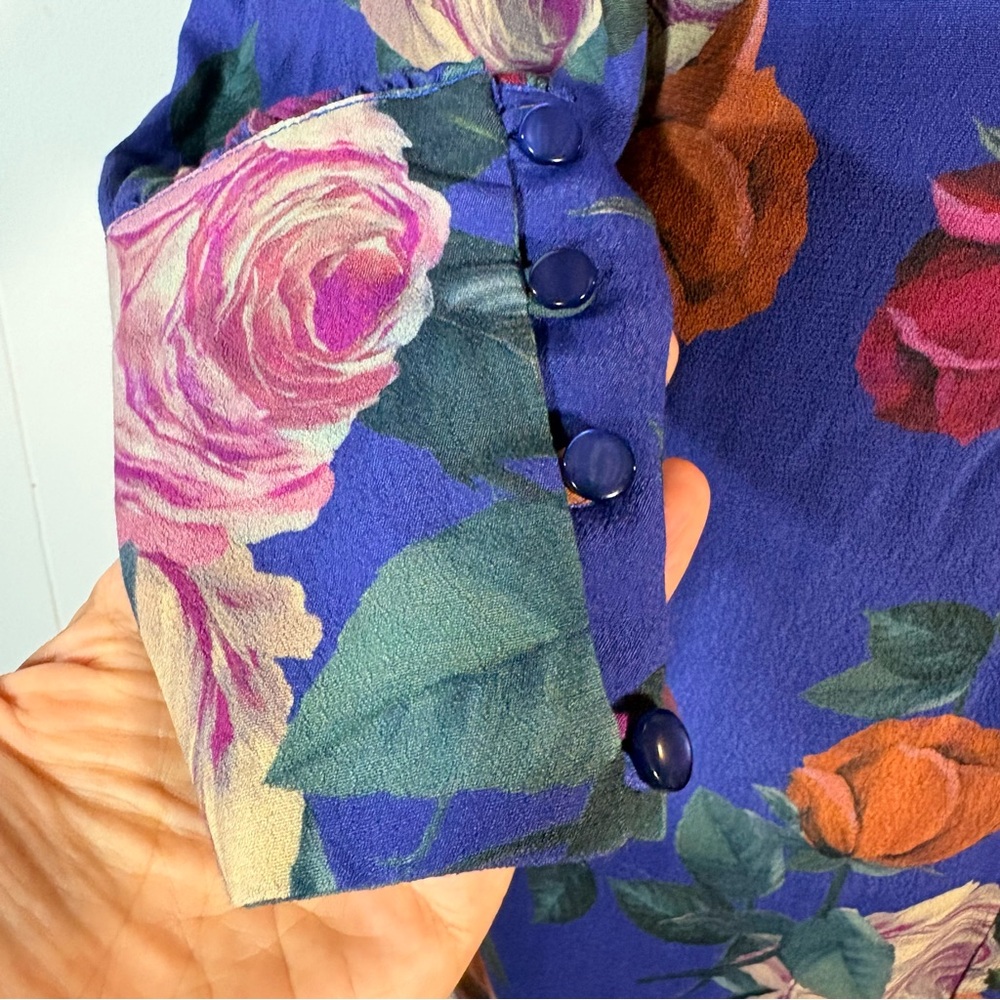 90s Nicole Miller Floral Dress Women’s S Long Sleeve Mock Neck Shift Mod Retro - Picture 4 of 8
